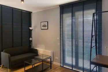 żaluzje drewniane czarne lamele 50mm przegroda Spin Szczecin