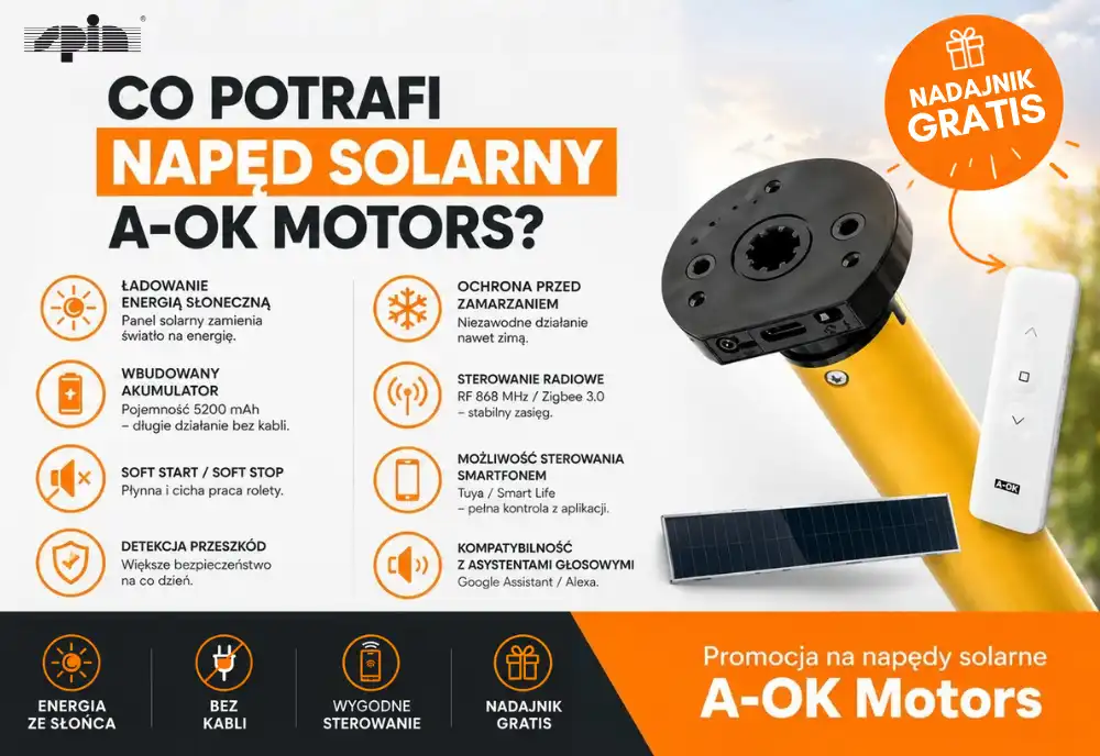 Promocja na napędy solarne rolety zewnętrzne natynkowe Spin Szczecin (4) Promocja na napędy solarne nadajnik gratis, pilot w prezencie. Elektryczne rolety zewnętrzne. Automatyczne rolety natynkowe. Rolety solarne Spin Szczecin Zachodniopomorskie