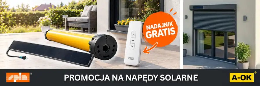 Promocja na napędy solarne nadajnik gratis, pilot w prezencie. Elektryczne rolety zewnętrzne. Automatyczne rolety natynkowe. Rolety solarne Spin Szczecin Zachodniopomorskie